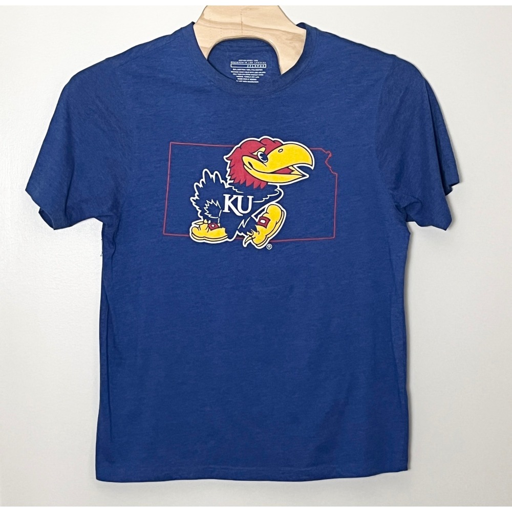 Kansas Jayhawks KU T-Shirt Mens 2XL Royal Blue State Outline Graphic Tee